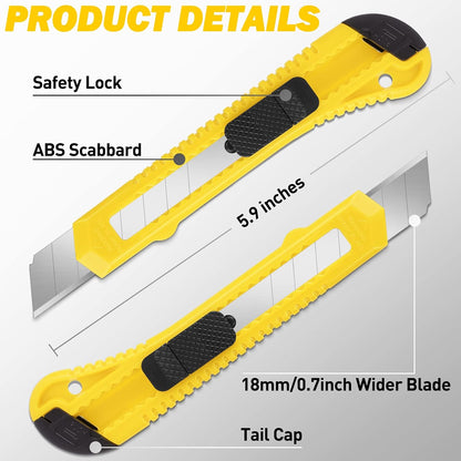 Box Cutter Retractable, 18mm Utility Knife, Snap-Off Blade