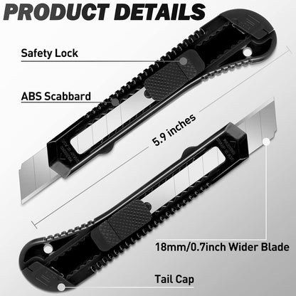 Box Cutter Retractable, 18mm Utility Knife, Snap-Off Blade