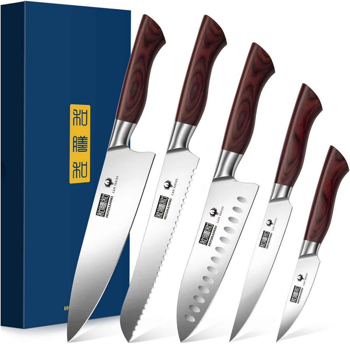 3PCS Kitchen Knife Set, Ultra Sharp Chef/Santoku/Paring Knives | Professional Japanese High Carbon Steel Cooking Knife Set with Ergonomic Wood Handle, Ideal Gift for Family and Restaurant