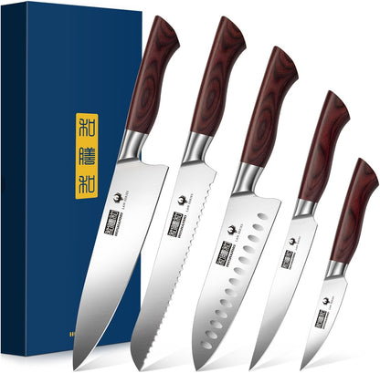 3PCS Kitchen Knife Set, Ultra Sharp Chef/Santoku/Paring Knives | Professional Japanese High Carbon Steel Cooking Knife Set with Ergonomic Wood Handle, Ideal Gift for Family and Restaurant