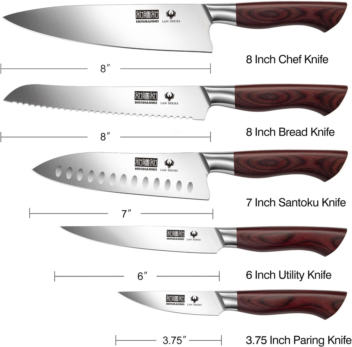 3PCS Kitchen Knife Set, Ultra Sharp Chef/Santoku/Paring Knives | Professional Japanese High Carbon Steel Cooking Knife Set with Ergonomic Wood Handle, Ideal Gift for Family and Restaurant