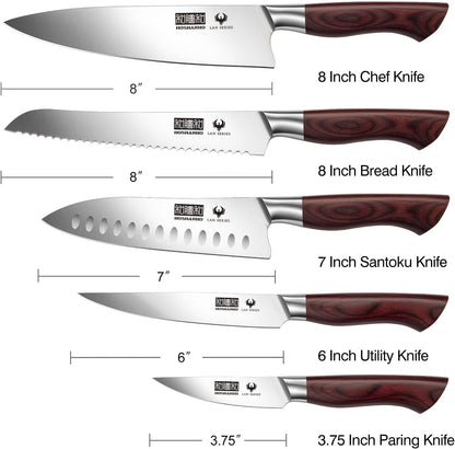 3PCS Kitchen Knife Set, Ultra Sharp Chef/Santoku/Paring Knives | Professional Japanese High Carbon Steel Cooking Knife Set with Ergonomic Wood Handle, Ideal Gift for Family and Restaurant