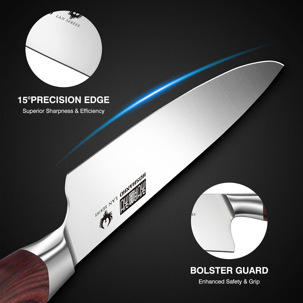 3PCS Kitchen Knife Set, Ultra Sharp Chef/Santoku/Paring Knives | Professional Japanese High Carbon Steel Cooking Knife Set with Ergonomic Wood Handle, Ideal Gift for Family and Restaurant