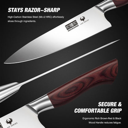 3PCS Kitchen Knife Set, Ultra Sharp Chef/Santoku/Paring Knives | Professional Japanese High Carbon Steel Cooking Knife Set with Ergonomic Wood Handle, Ideal Gift for Family and Restaurant
