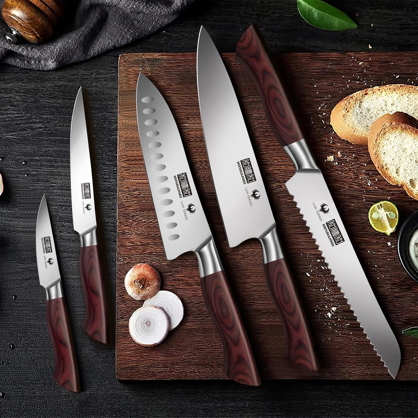 3PCS Kitchen Knife Set, Ultra Sharp Chef/Santoku/Paring Knives | Professional Japanese High Carbon Steel Cooking Knife Set with Ergonomic Wood Handle, Ideal Gift for Family and Restaurant