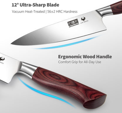 3PCS Kitchen Knife Set, Ultra Sharp Chef/Santoku/Paring Knives | Professional Japanese High Carbon Steel Cooking Knife Set with Ergonomic Wood Handle, Ideal Gift for Family and Restaurant