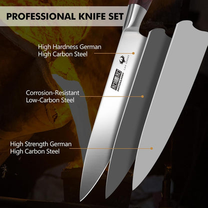 3PCS Kitchen Knife Set, Ultra Sharp Chef/Santoku/Paring Knives | Professional Japanese High Carbon Steel Cooking Knife Set with Ergonomic Wood Handle, Ideal Gift for Family and Restaurant