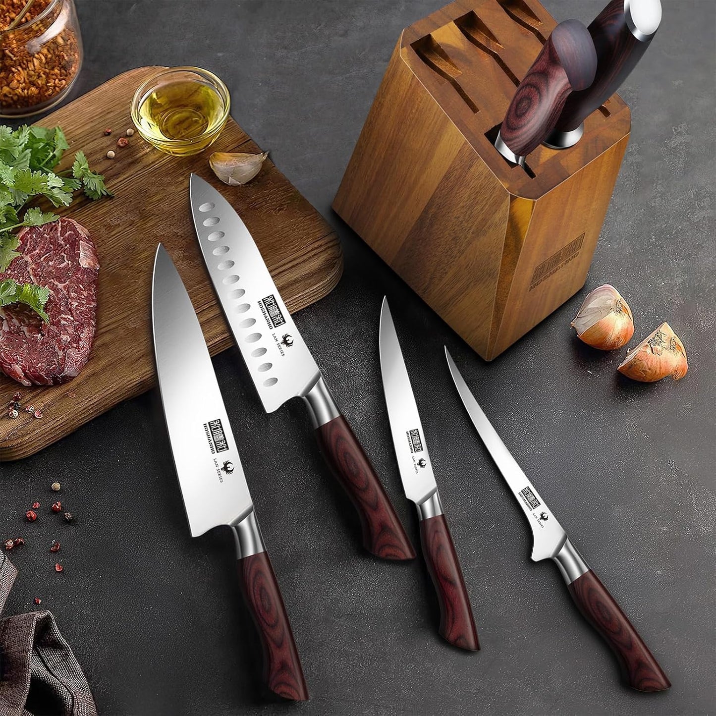 3PCS Kitchen Knife Set, Ultra Sharp Chef/Santoku/Paring Knives | Professional Japanese High Carbon Steel Cooking Knife Set with Ergonomic Wood Handle, Ideal Gift for Family and Restaurant