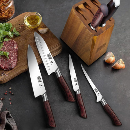 3PCS Kitchen Knife Set, Ultra Sharp Chef/Santoku/Paring Knives | Professional Japanese High Carbon Steel Cooking Knife Set with Ergonomic Wood Handle, Ideal Gift for Family and Restaurant