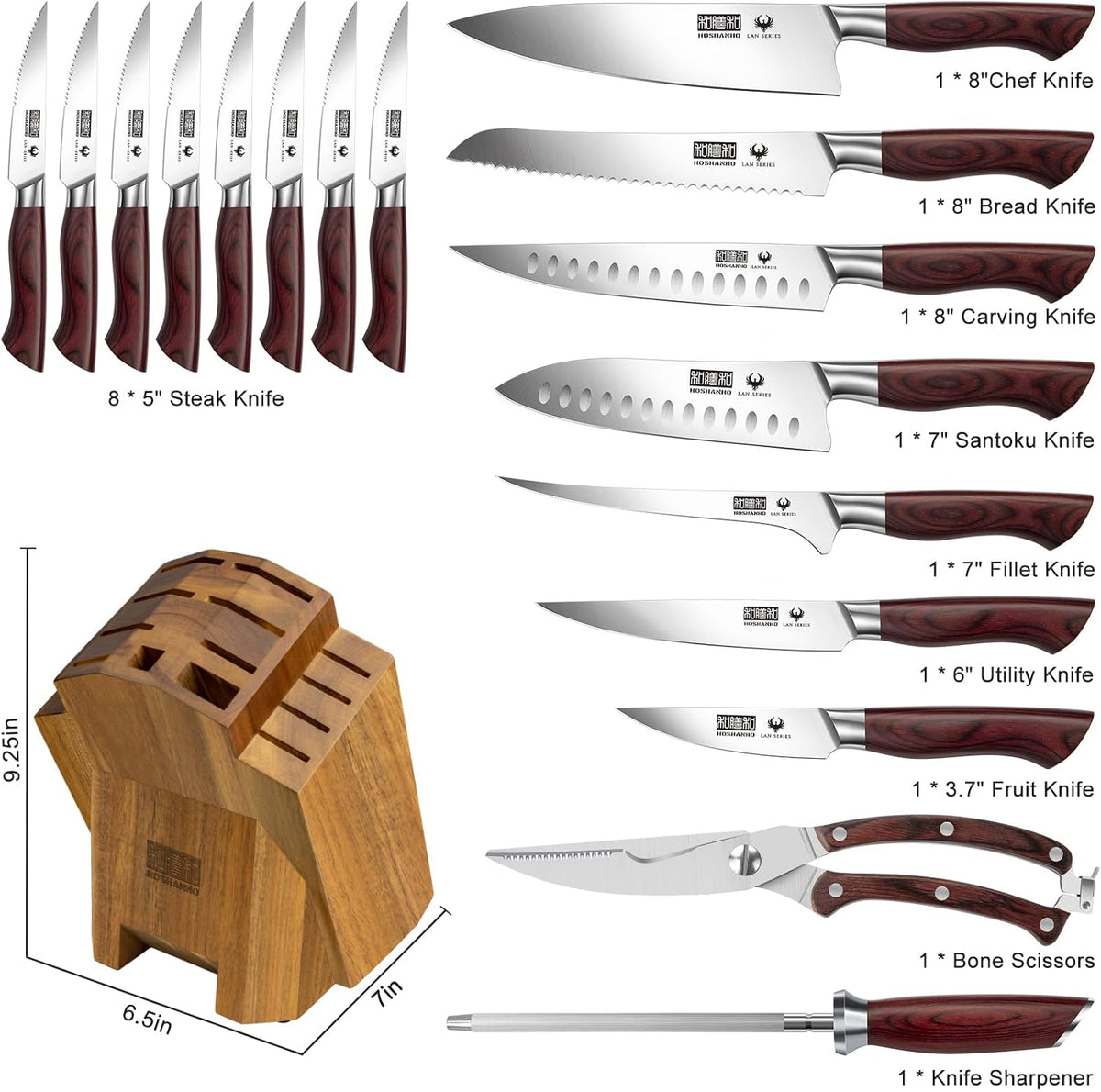 3PCS Kitchen Knife Set, Ultra Sharp Chef/Santoku/Paring Knives | Professional Japanese High Carbon Steel Cooking Knife Set with Ergonomic Wood Handle, Ideal Gift for Family and Restaurant