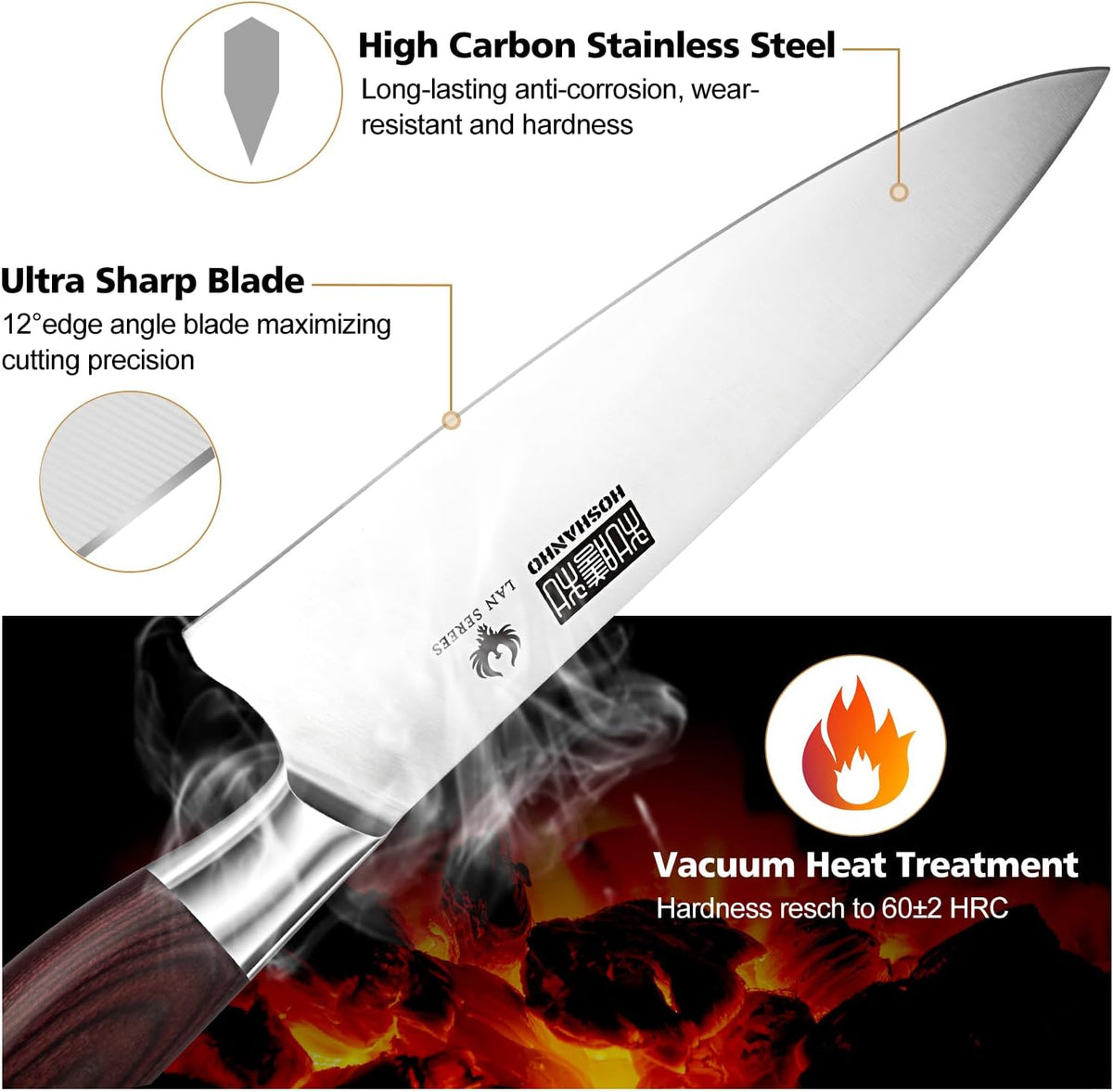 3PCS Kitchen Knife Set, Ultra Sharp Chef/Santoku/Paring Knives | Professional Japanese High Carbon Steel Cooking Knife Set with Ergonomic Wood Handle, Ideal Gift for Family and Restaurant