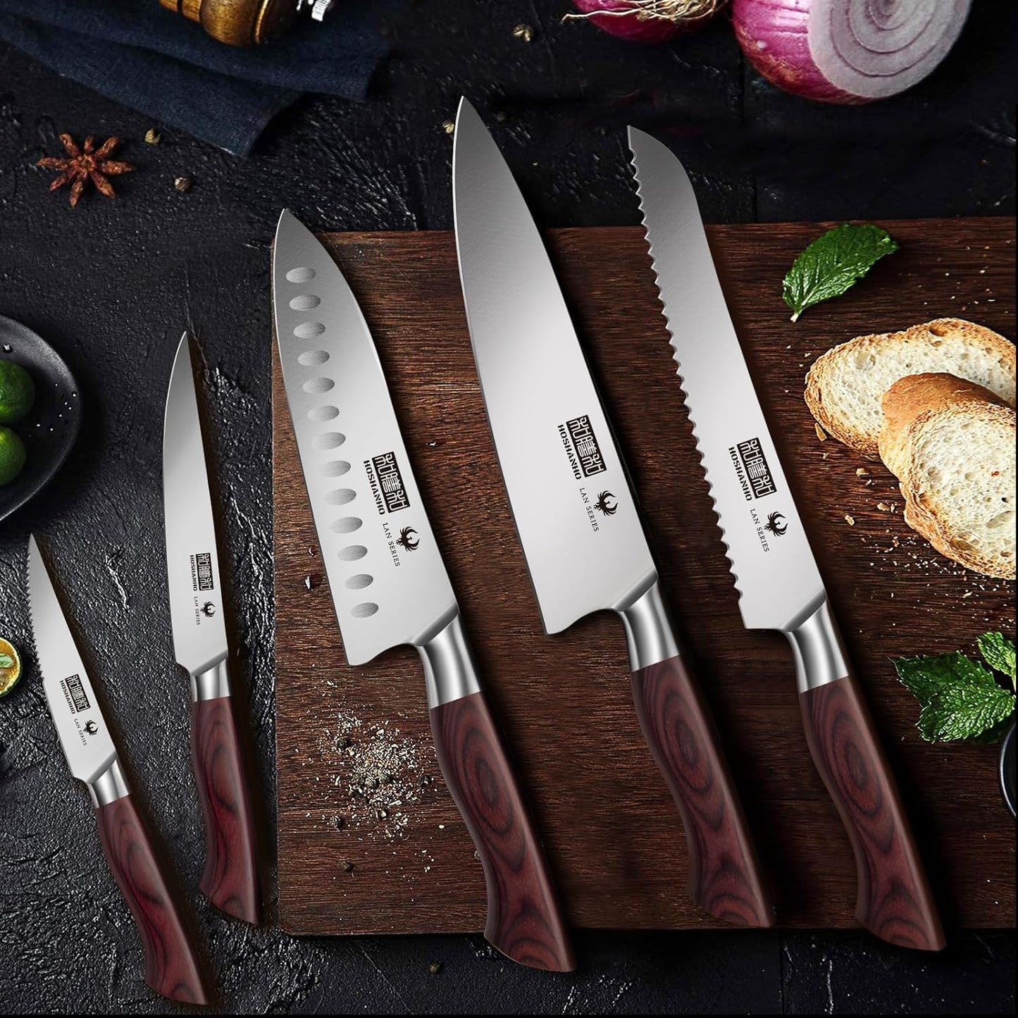 3PCS Kitchen Knife Set, Ultra Sharp Chef/Santoku/Paring Knives | Professional Japanese High Carbon Steel Cooking Knife Set with Ergonomic Wood Handle, Ideal Gift for Family and Restaurant