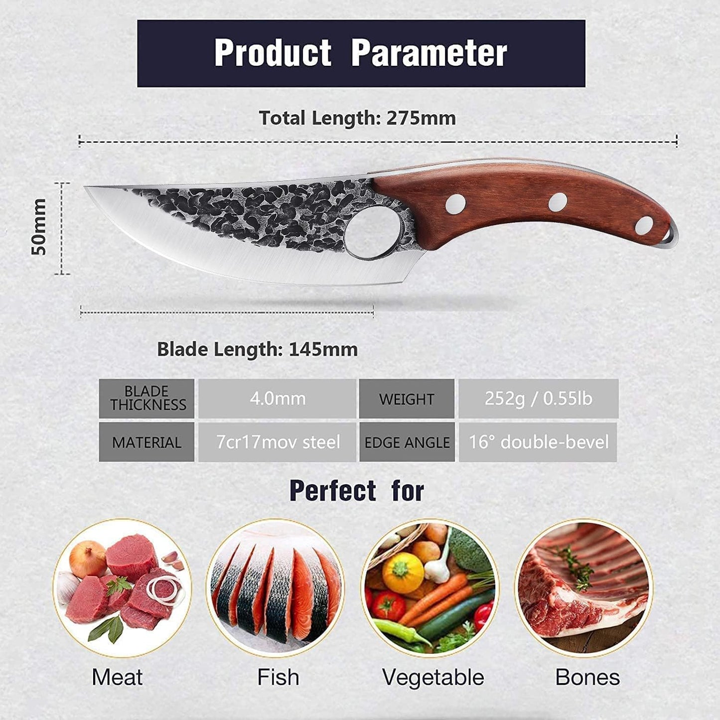 Huusk Viking Knife Cleaver- Hand Forged Full Tang Boning Knives | with Sheath Japanese Butcher Meat Knives Caveman Chef Knife for Home or Camping, Gifts for Men and Women