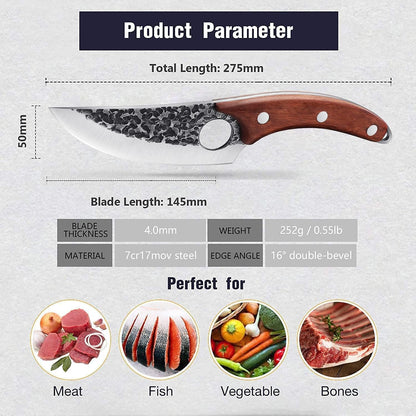 Huusk Viking Knife Cleaver- Hand Forged Full Tang Boning Knives | with Sheath Japanese Butcher Meat Knives Caveman Chef Knife for Home or Camping, Gifts for Men and Women