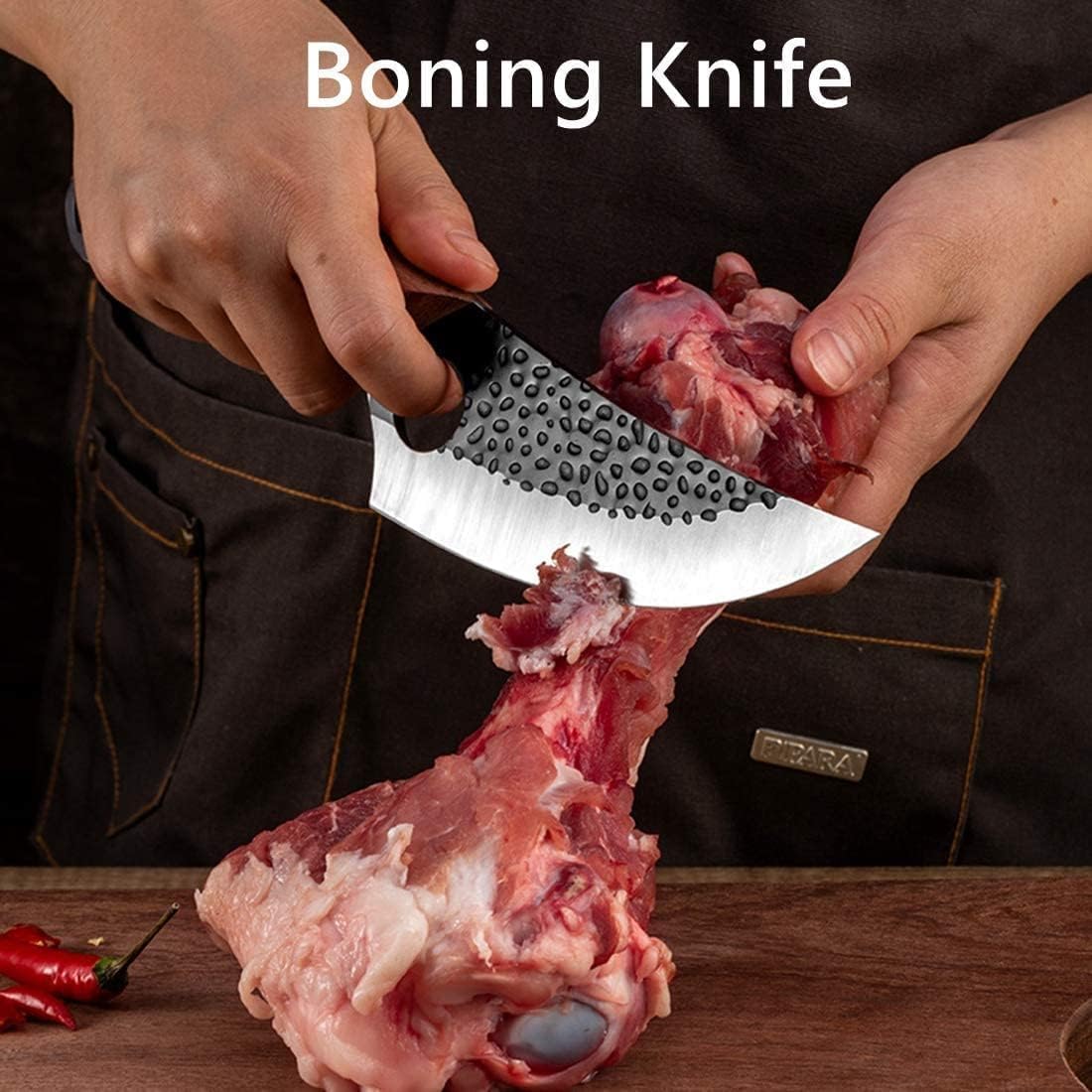 Huusk Viking Knife Cleaver- Hand Forged Full Tang Boning Knives | with Sheath Japanese Butcher Meat Knives Caveman Chef Knife for Home or Camping, Gifts for Men and Women