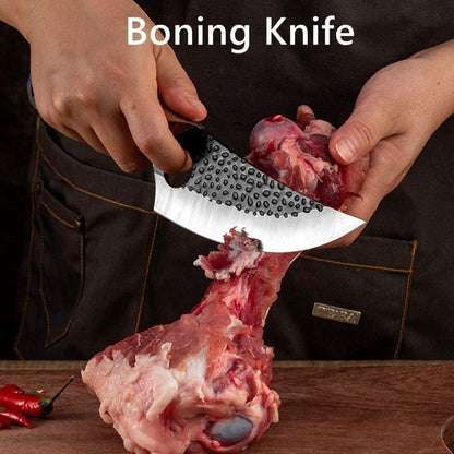 Huusk Viking Knife Cleaver- Hand Forged Full Tang Boning Knives | with Sheath Japanese Butcher Meat Knives Caveman Chef Knife for Home or Camping, Gifts for Men and Women
