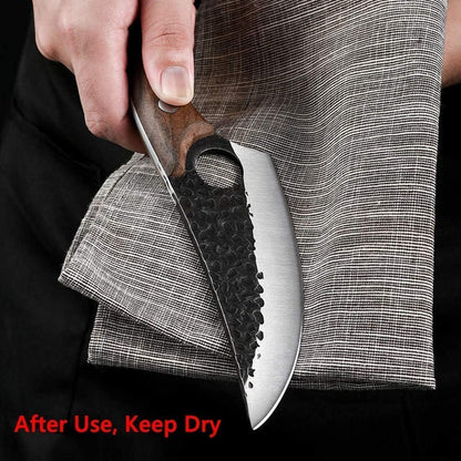 Huusk Viking Knife Cleaver- Hand Forged Full Tang Boning Knives | with Sheath Japanese Butcher Meat Knives Caveman Chef Knife for Home or Camping, Gifts for Men and Women