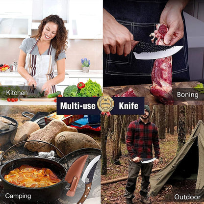 Huusk Viking Knife Cleaver- Hand Forged Full Tang Boning Knives | with Sheath Japanese Butcher Meat Knives Caveman Chef Knife for Home or Camping, Gifts for Men and Women