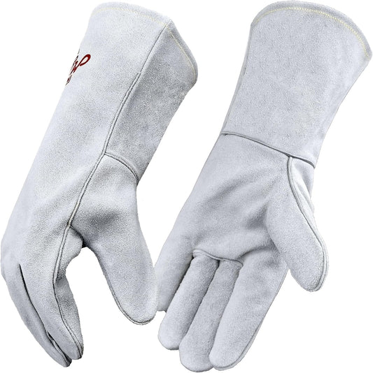 Leather Welding Gloves for Men or Women, Fire and Heat Resistant gloves for Stick,Tig,Mig,Fireplace,BBQ,Oven,Grill,Wood Stove,Animal Handling Gloves,Bite Proof for Cat or Dogs,Welders Gifts
