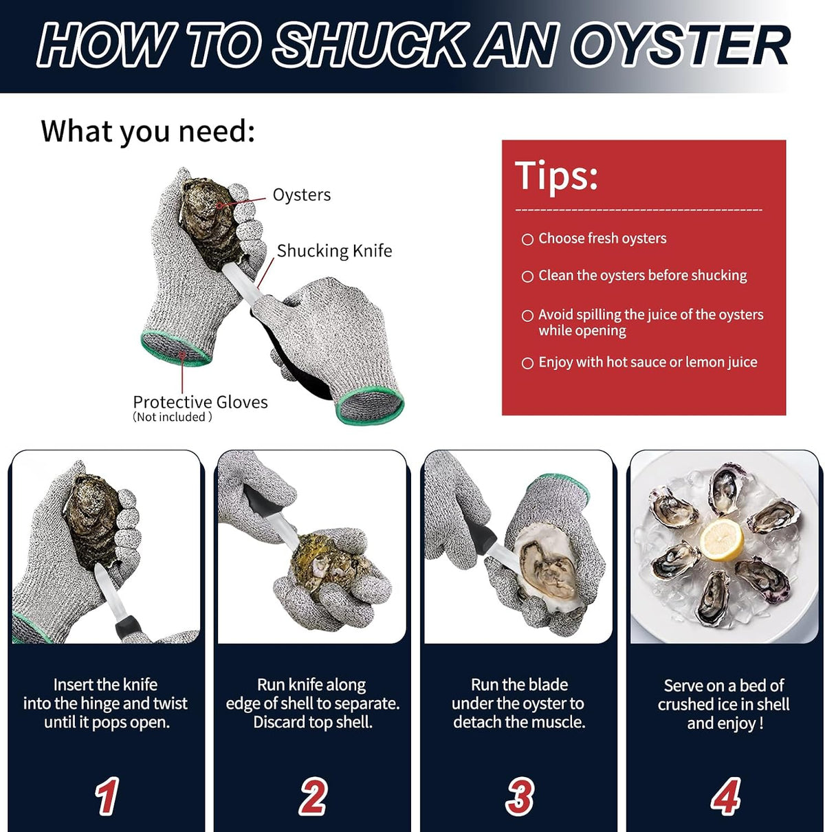 Oyster Shucking Knife - 2 Pack Professional Oyster Knife for All Kinds of Shells & Oysters, Durable Oyster Shucker Tools for Home & Restaurant Use