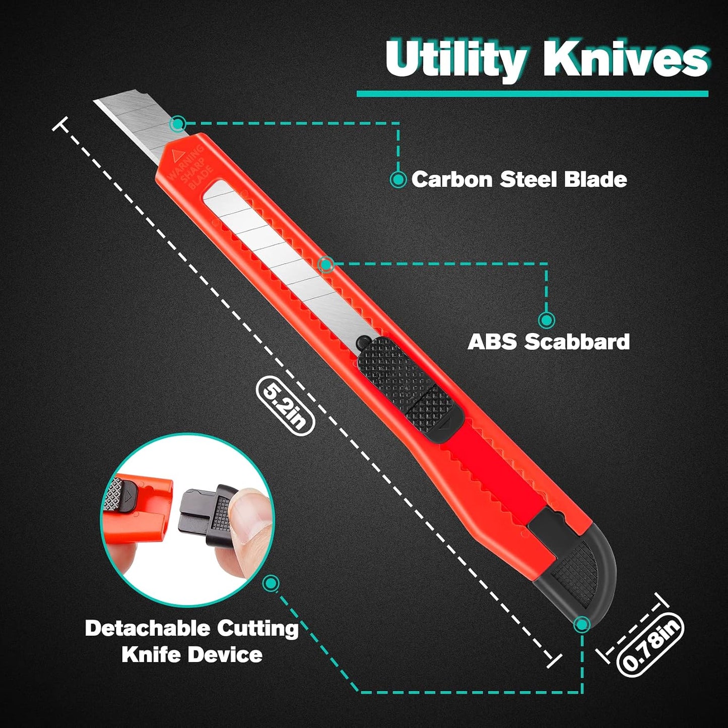 24Pack Box Cutters (9MM Wide Blade Cutter) Utility Knife Box Cutter Retractable, Compact, Extended Use for Heavy Duty Office, Home, Arts Crafts, Hobby(Mix)