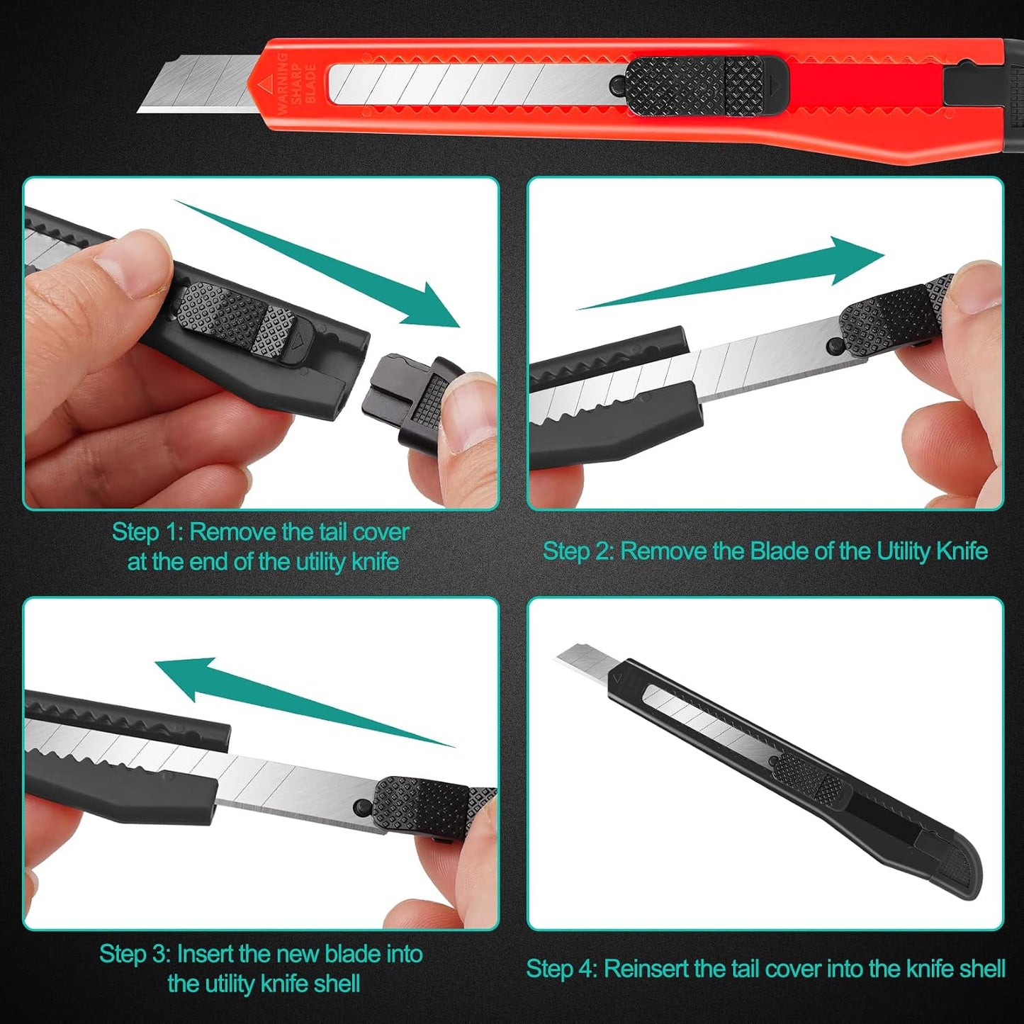 24Pack Box Cutters (9MM Wide Blade Cutter) Utility Knife Box Cutter Retractable, Compact, Extended Use for Heavy Duty Office, Home, Arts Crafts, Hobby(Mix)