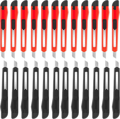 24Pack Box Cutters (9MM Wide Blade Cutter) Utility Knife Box Cutter Retractable, Compact, Extended Use for Heavy Duty Office, Home, Arts Crafts, Hobby(Mix)