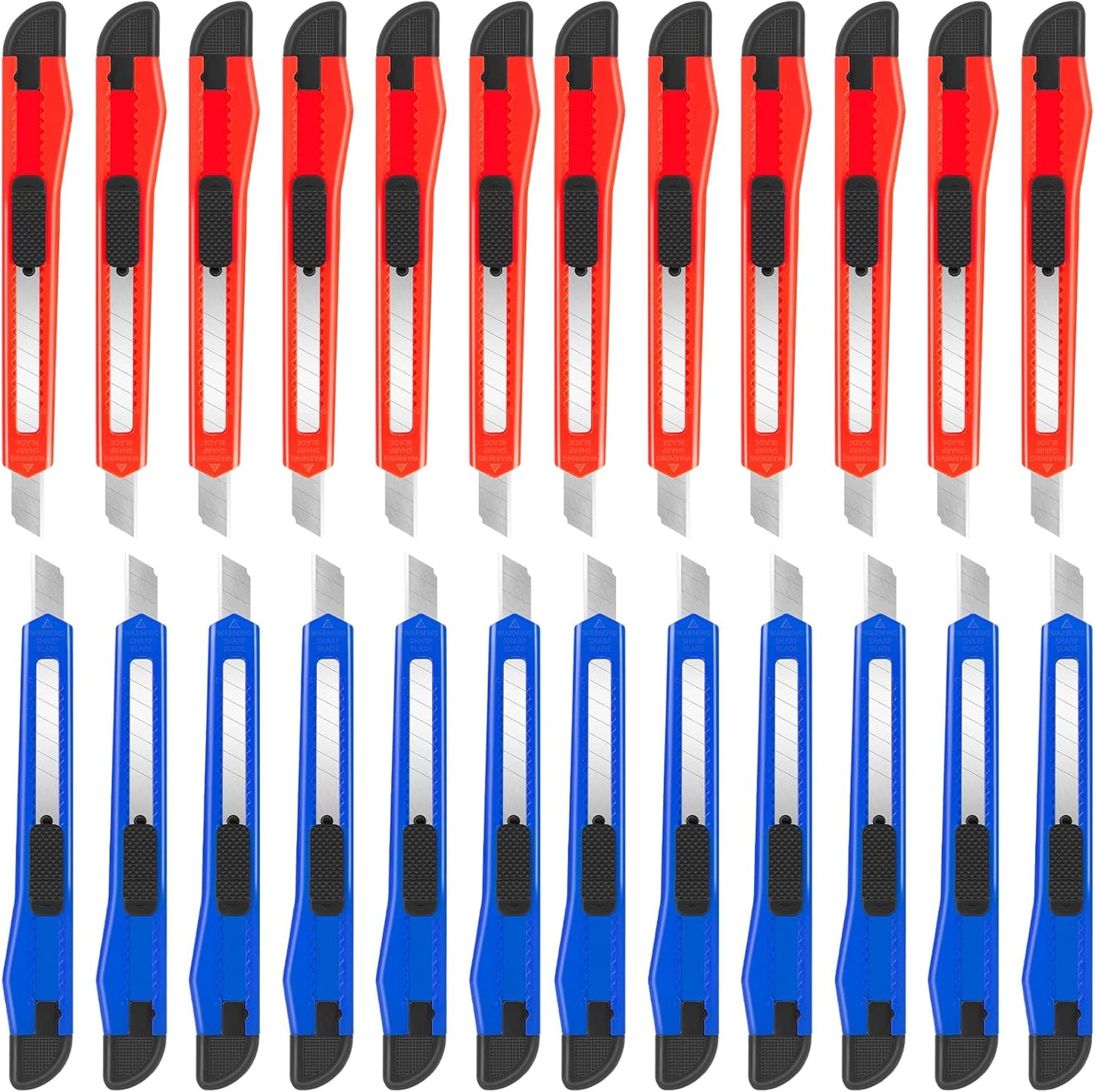 24Pack Box Cutters (9MM Wide Blade Cutter) Utility Knife Box Cutter Retractable, Compact, Extended Use for Heavy Duty Office, Home, Arts Crafts, Hobby(Mix)