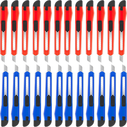 24Pack Box Cutters (9MM Wide Blade Cutter) Utility Knife Box Cutter Retractable, Compact, Extended Use for Heavy Duty Office, Home, Arts Crafts, Hobby(Mix)