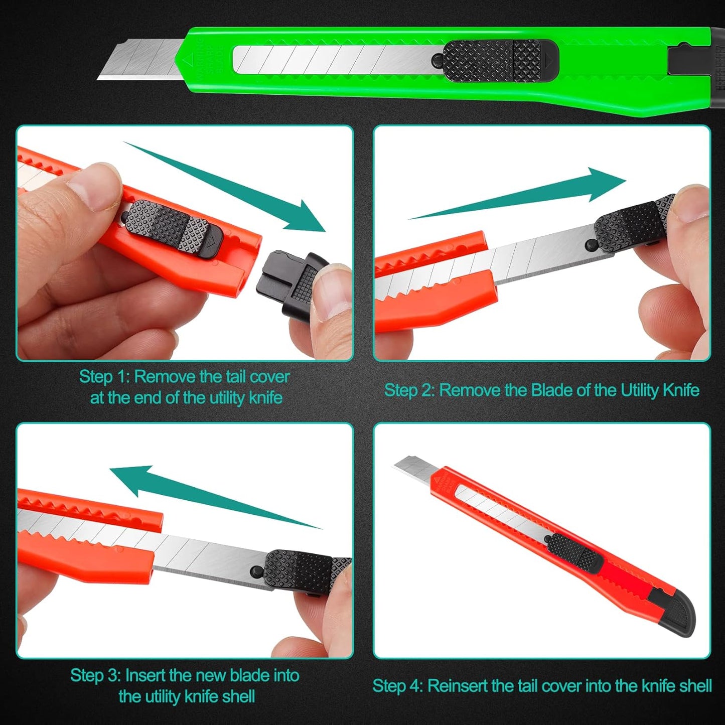 24Pack Box Cutters (9MM Wide Blade Cutter) Utility Knife Box Cutter Retractable, Compact, Extended Use for Heavy Duty Office, Home, Arts Crafts, Hobby(Mix)