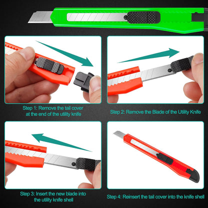 24Pack Box Cutters (9MM Wide Blade Cutter) Utility Knife Box Cutter Retractable, Compact, Extended Use for Heavy Duty Office, Home, Arts Crafts, Hobby(Mix)