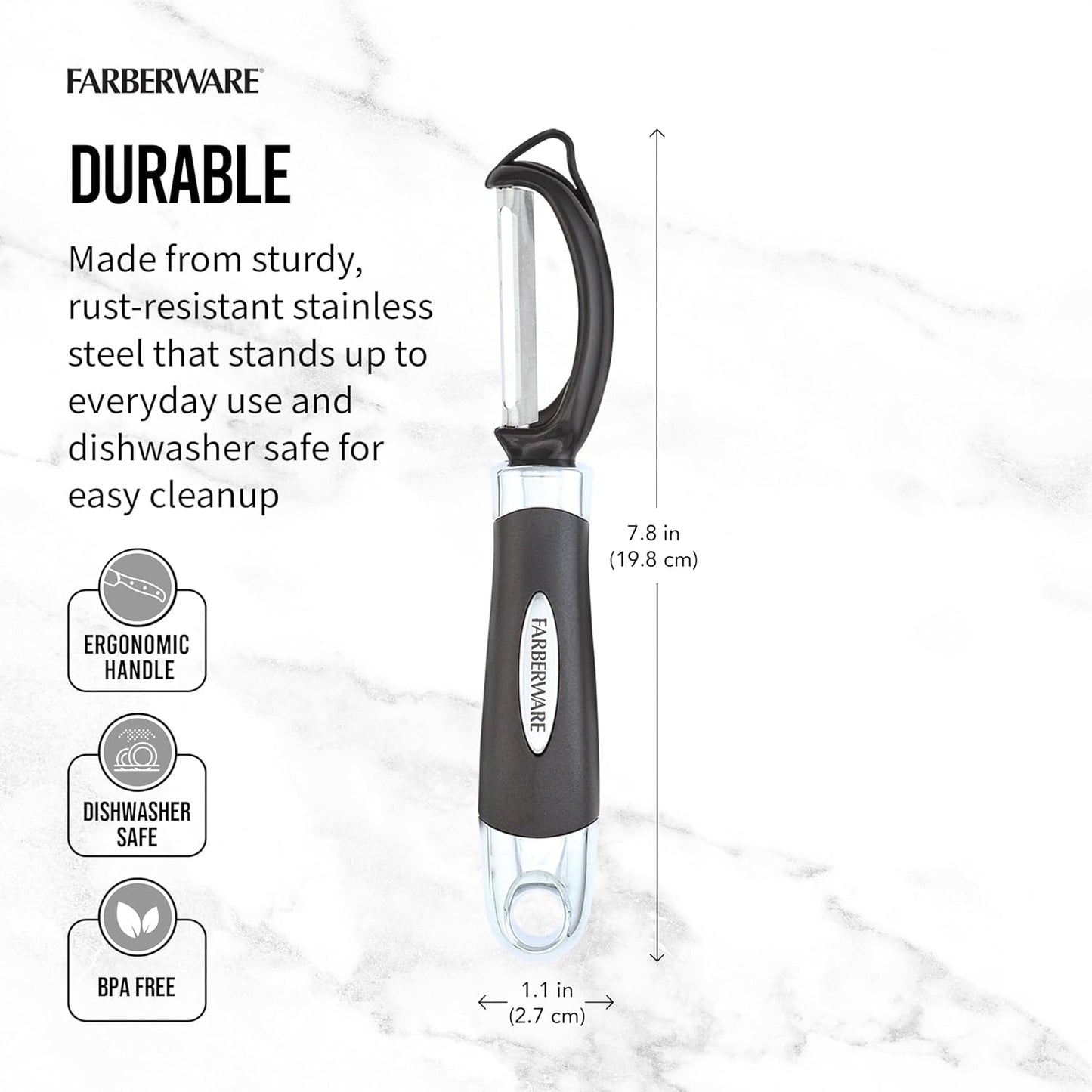 Pro2 Euro Vegetable Peeler with Swivel Blade and Built-In Bud Remover, Razor-Sharp Rust-Resistant Stainless Steel, Ergonomic Handle, Dishwasher Safe