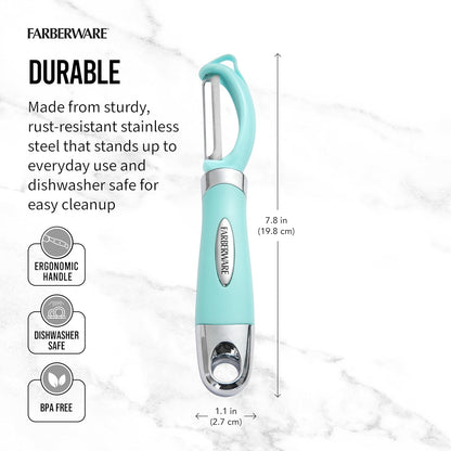 Pro2 Euro Vegetable Peeler with Swivel Blade and Built-In Bud Remover, Razor-Sharp Rust-Resistant Stainless Steel, Ergonomic Handle, Dishwasher Safe