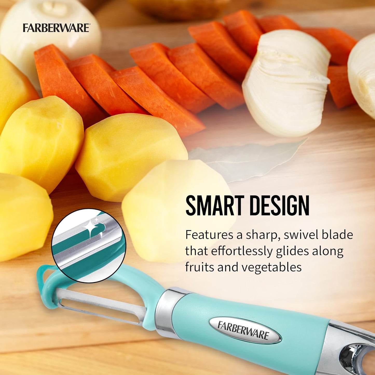 Pro2 Euro Vegetable Peeler with Swivel Blade and Built-In Bud Remover, Razor-Sharp Rust-Resistant Stainless Steel, Ergonomic Handle, Dishwasher Safe