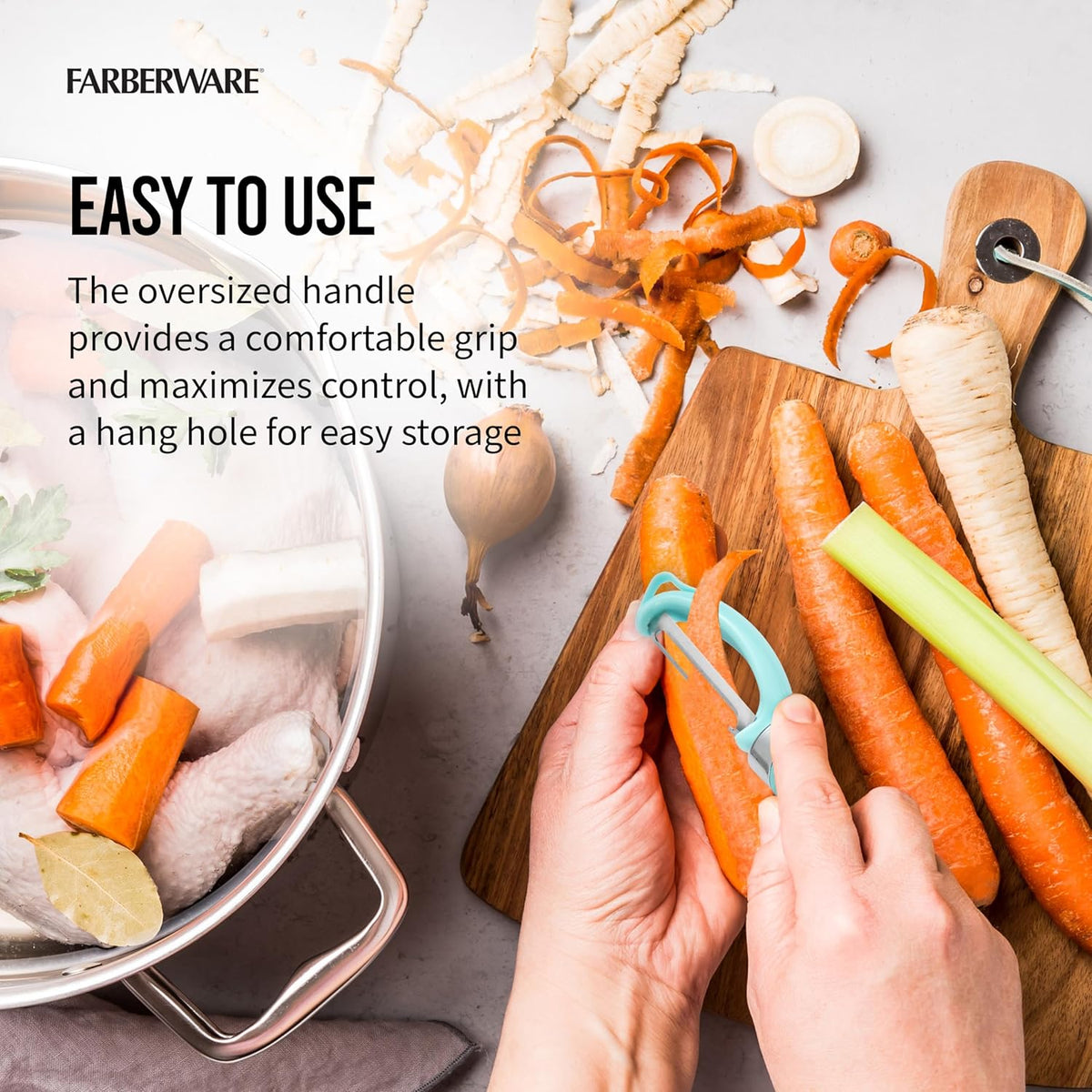 Pro2 Euro Vegetable Peeler with Swivel Blade and Built-In Bud Remover, Razor-Sharp Rust-Resistant Stainless Steel, Ergonomic Handle, Dishwasher Safe