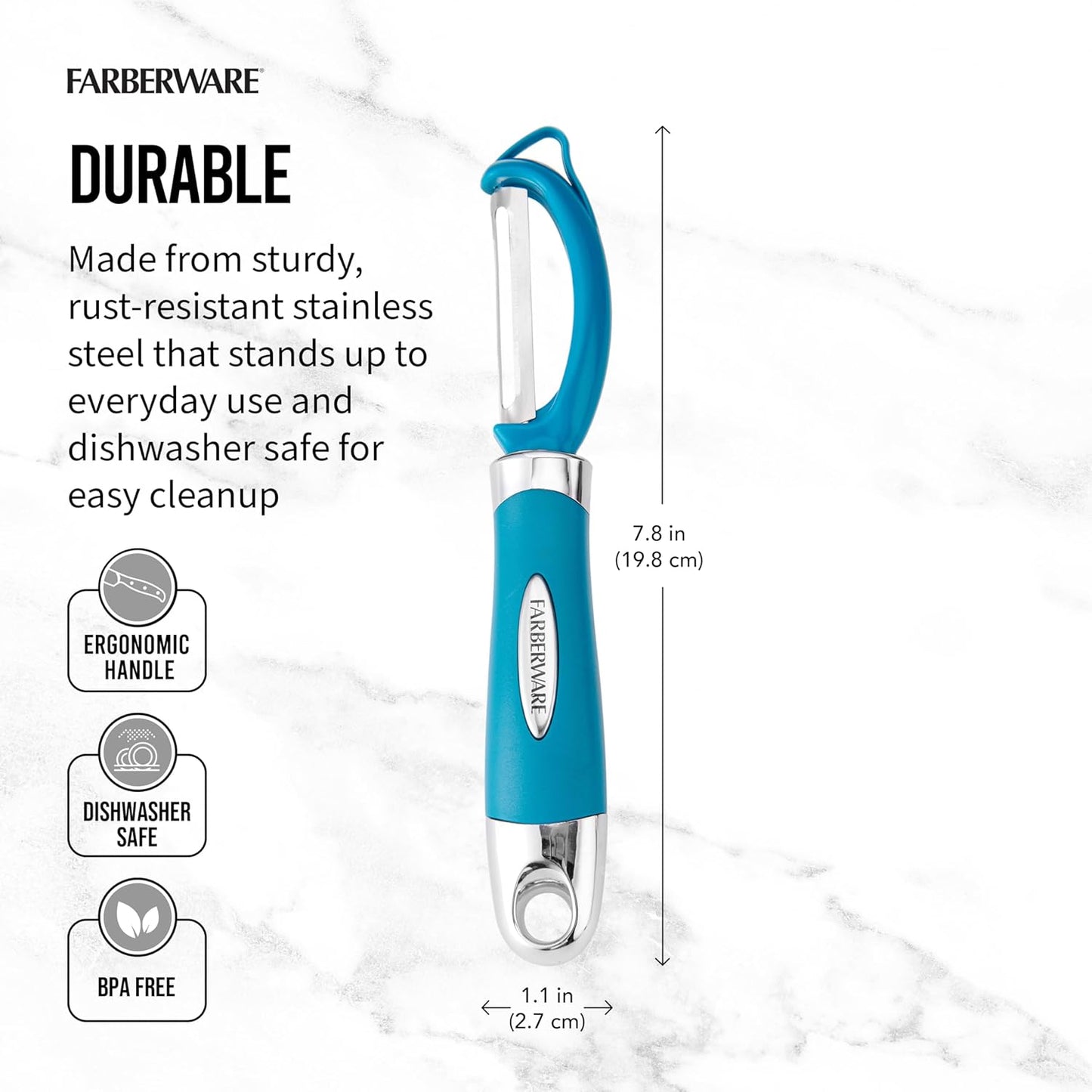 Pro2 Euro Vegetable Peeler with Swivel Blade and Built-In Bud Remover, Razor-Sharp Rust-Resistant Stainless Steel, Ergonomic Handle, Dishwasher Safe