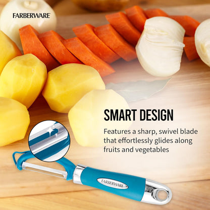 Pro2 Euro Vegetable Peeler with Swivel Blade and Built-In Bud Remover, Razor-Sharp Rust-Resistant Stainless Steel, Ergonomic Handle, Dishwasher Safe