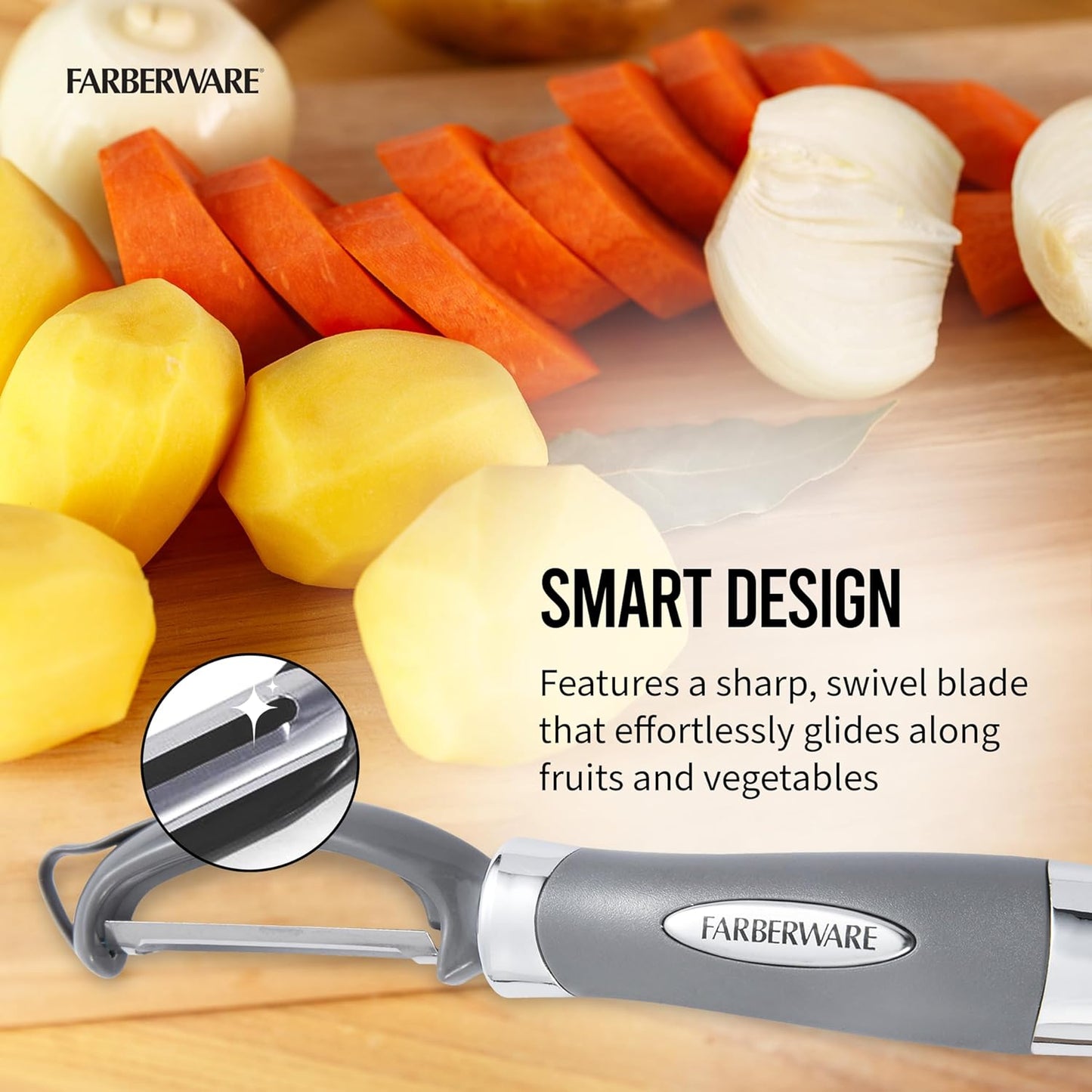 Pro2 Euro Vegetable Peeler with Swivel Blade and Built-In Bud Remover, Razor-Sharp Rust-Resistant Stainless Steel, Ergonomic Handle, Dishwasher Safe