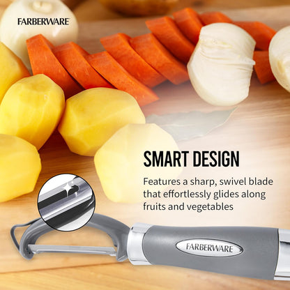 Pro2 Euro Vegetable Peeler with Swivel Blade and Built-In Bud Remover, Razor-Sharp Rust-Resistant Stainless Steel, Ergonomic Handle, Dishwasher Safe