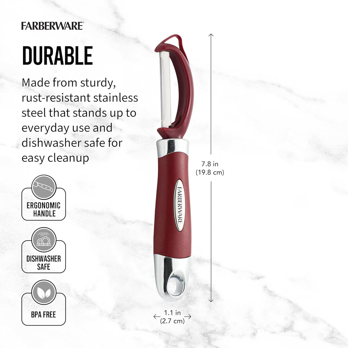 Pro2 Euro Vegetable Peeler with Swivel Blade and Built-In Bud Remover, Razor-Sharp Rust-Resistant Stainless Steel, Ergonomic Handle, Dishwasher Safe