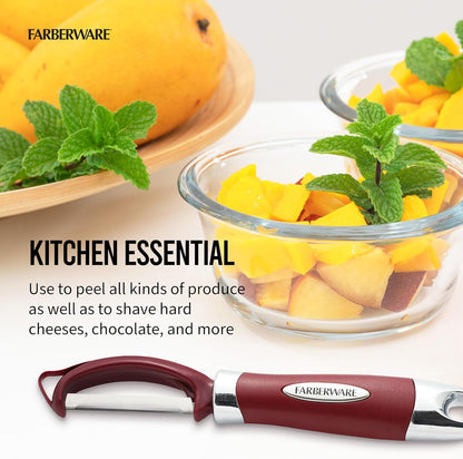 Pro2 Euro Vegetable Peeler with Swivel Blade and Built-In Bud Remover, Razor-Sharp Rust-Resistant Stainless Steel, Ergonomic Handle, Dishwasher Safe
