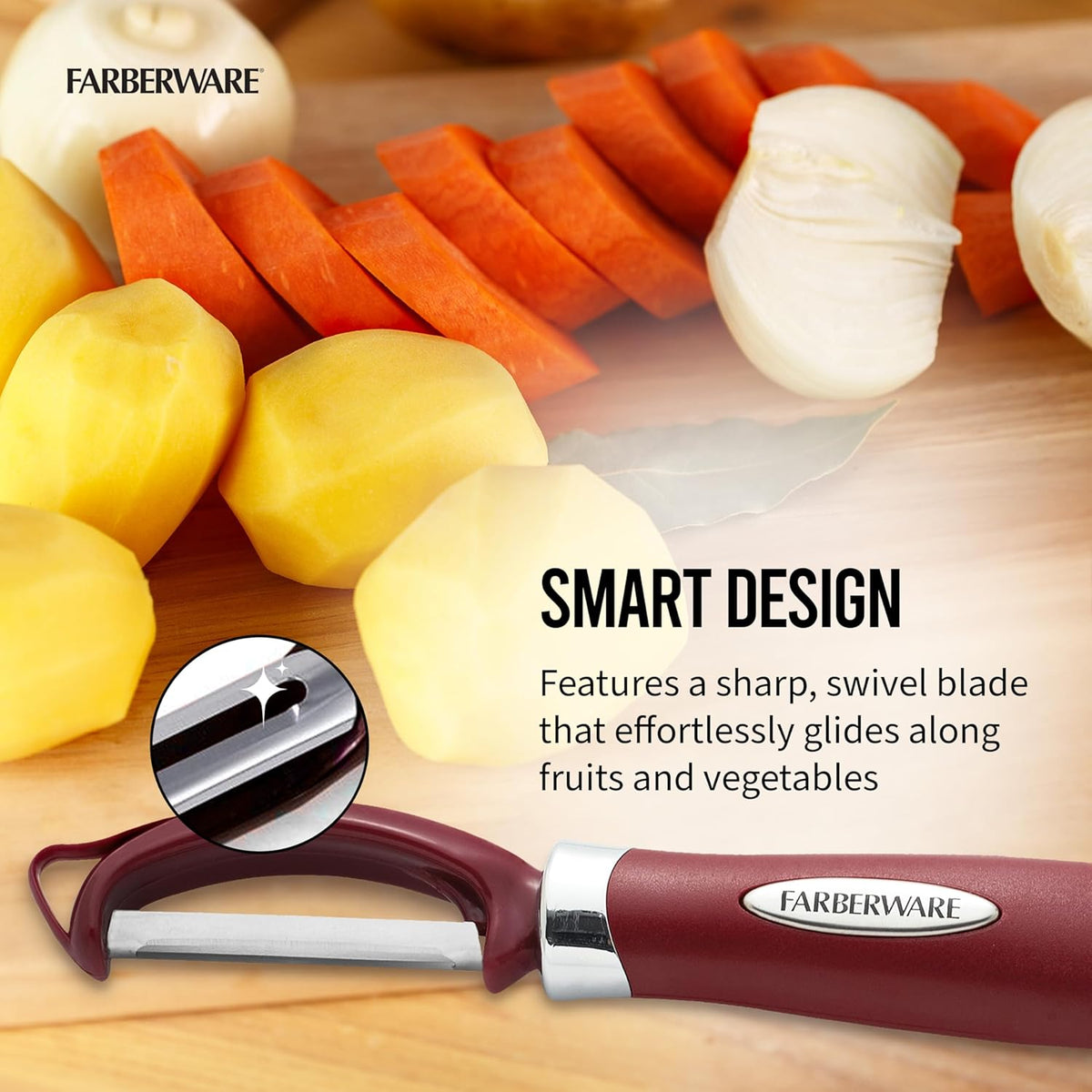 Pro2 Euro Vegetable Peeler with Swivel Blade and Built-In Bud Remover, Razor-Sharp Rust-Resistant Stainless Steel, Ergonomic Handle, Dishwasher Safe