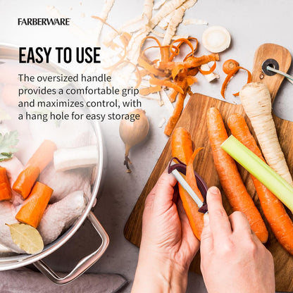 Pro2 Euro Vegetable Peeler with Swivel Blade and Built-In Bud Remover, Razor-Sharp Rust-Resistant Stainless Steel, Ergonomic Handle, Dishwasher Safe