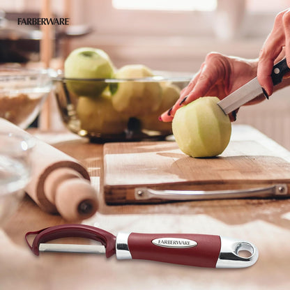 Pro2 Euro Vegetable Peeler with Swivel Blade and Built-In Bud Remover, Razor-Sharp Rust-Resistant Stainless Steel, Ergonomic Handle, Dishwasher Safe