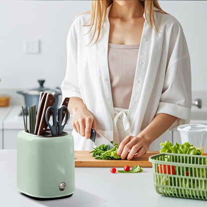 2-in-1 Knife Block & Utensil Holder, Countertop Organizer | Drainage Base | Space Saving | Kitchen Storage | Knives & Forks & Chopsticks (Green)