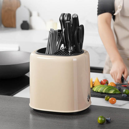 2-in-1 Knife Block & Utensil Holder, Countertop Organizer | Drainage Base | Space Saving | Kitchen Storage | Knives & Forks & Chopsticks (Green)