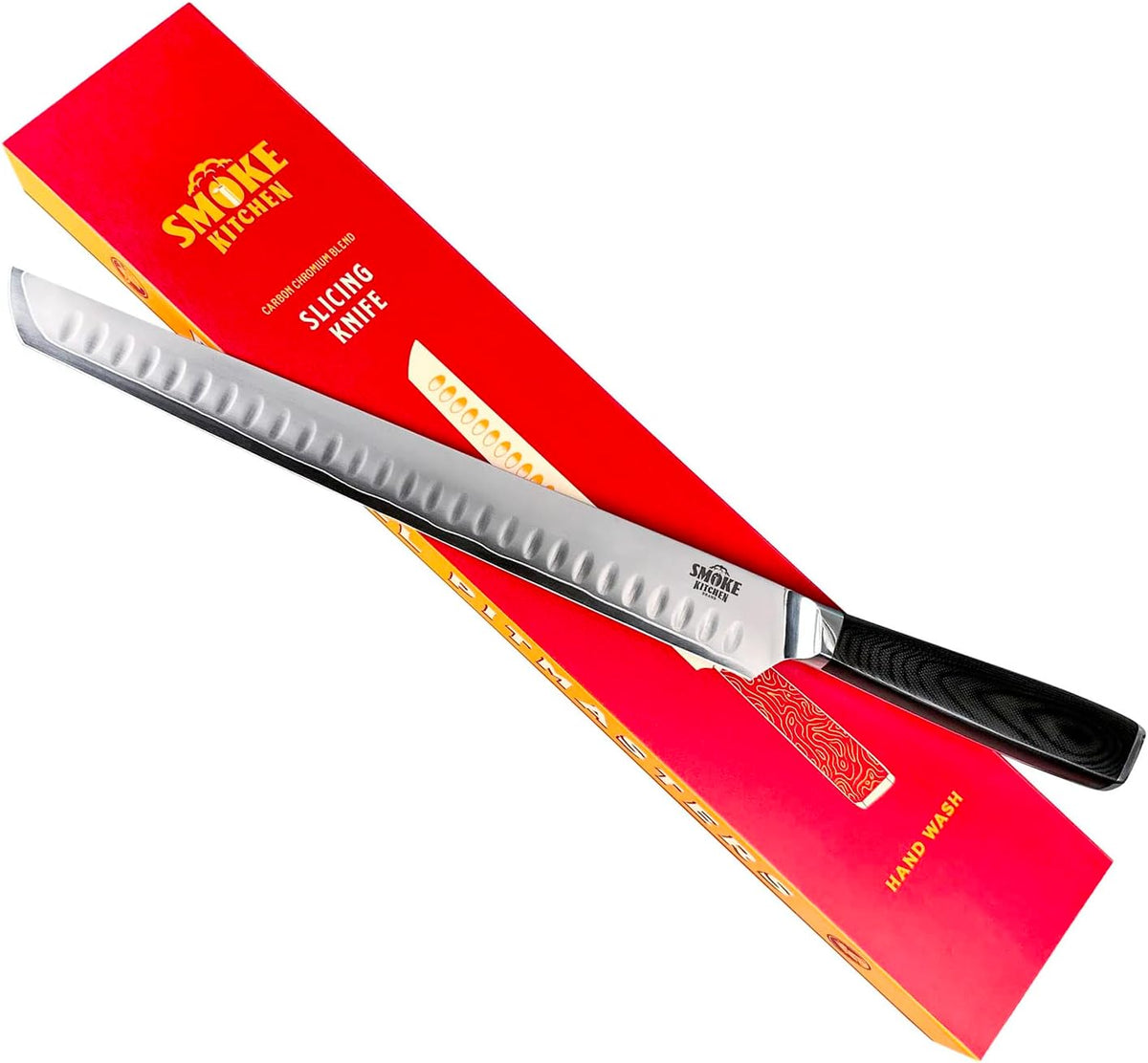 12" Brisket Slicing Knife – VG-10 Steel, Granton Edge, Full Tang, G10 Handle – BBQ Meat Carving Knife for Brisket, Turkey, Ham, Ribs, and Roasts