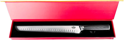 12" Brisket Slicing Knife – VG-10 Steel, Granton Edge, Full Tang, G10 Handle – BBQ Meat Carving Knife for Brisket, Turkey, Ham, Ribs, and Roasts