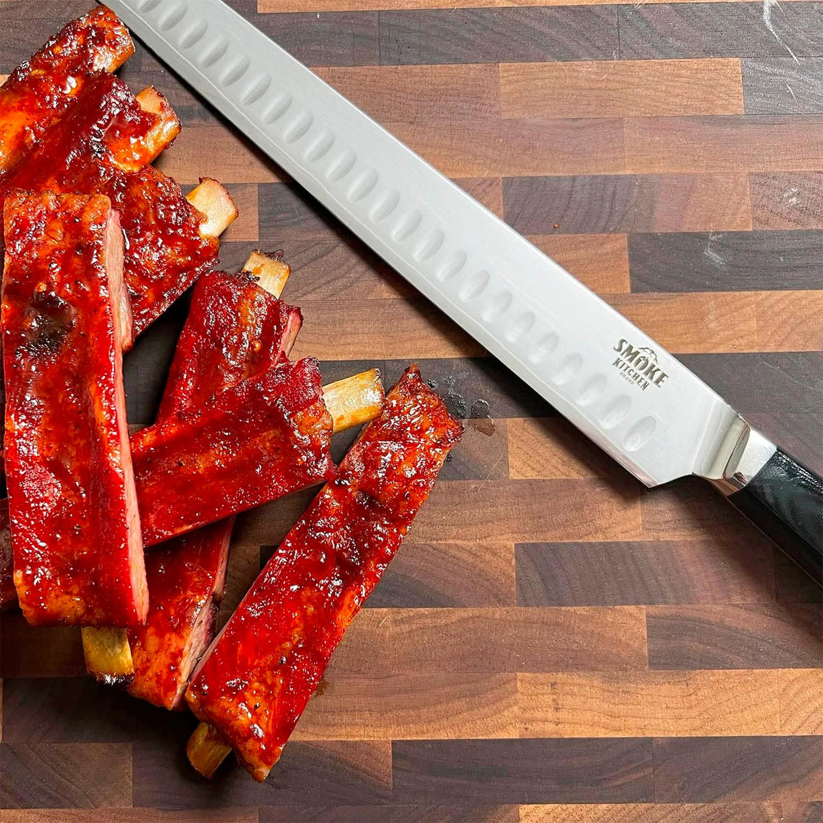 12" Brisket Slicing Knife – VG-10 Steel, Granton Edge, Full Tang, G10 Handle – BBQ Meat Carving Knife for Brisket, Turkey, Ham, Ribs, and Roasts