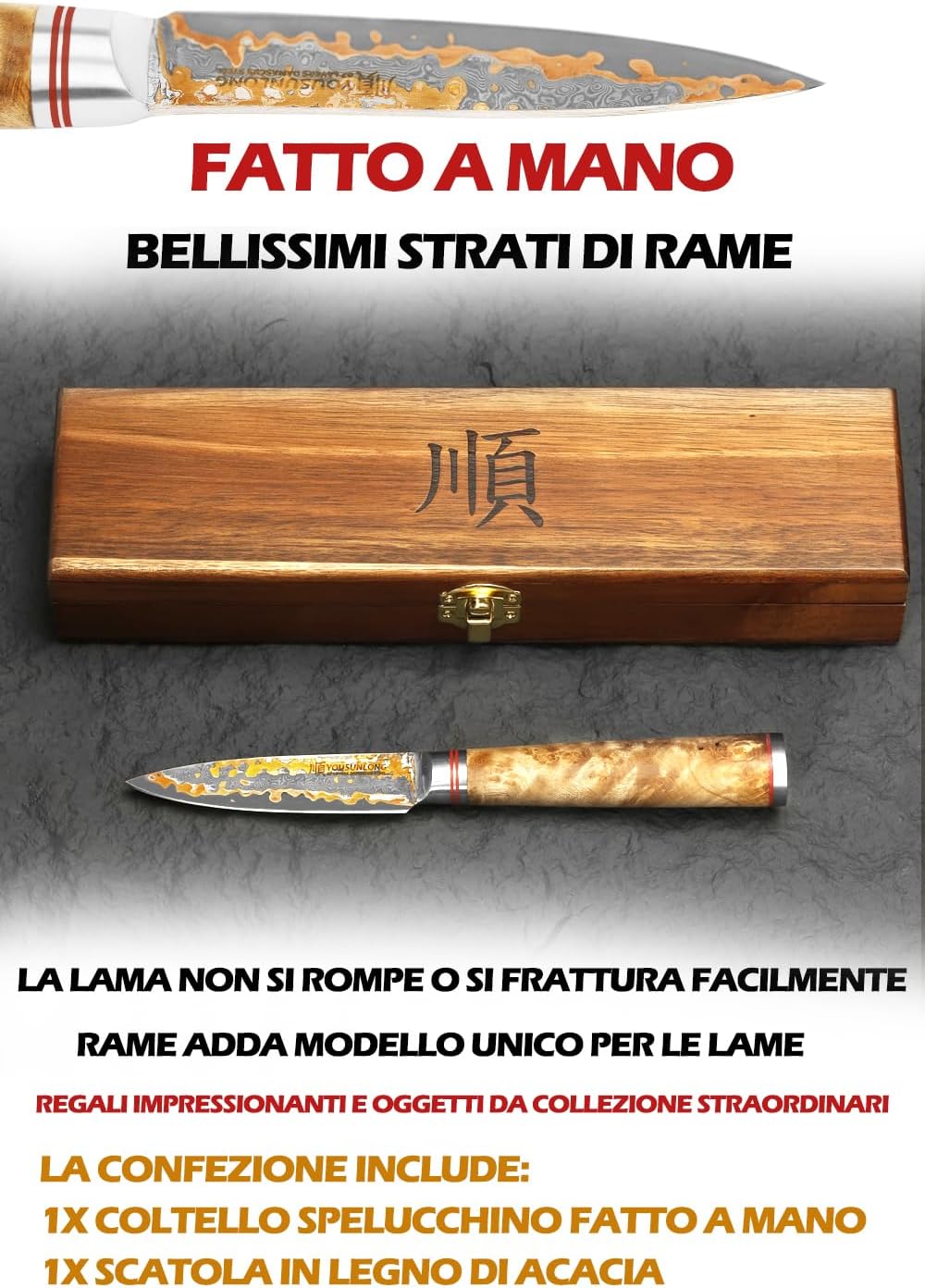 Sujihiki Slicing Knife - 8 Inch Sashimi Sushi Knife - Handmade CuMai Copper Damascus Steel - Japanese Yanagiba Carving Knives Ultra Sharp - Naturel Burl Wooden Handle with Leather
